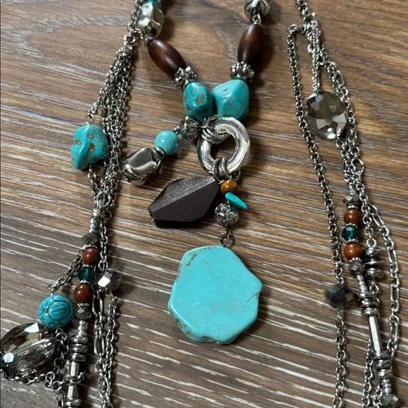 Woman’s Turquoise and Brown Multi-Layer Necklace - Picture 4 of 4